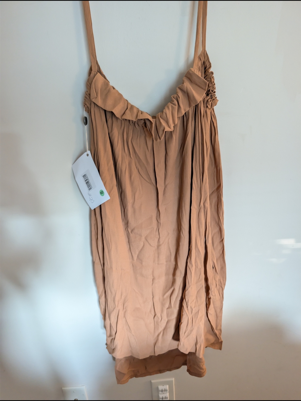 Pomandère Italian Camel Viscose Strappy Mini Dress w/ Pockets Size 8